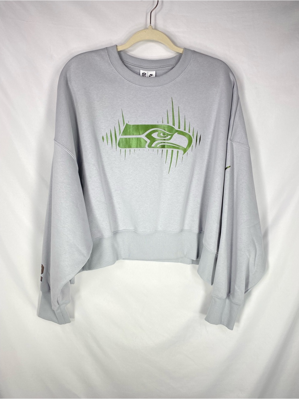 Nike NFL Seattle Seahawks 12 Oversized Cropped Sweatshirt Gray Green